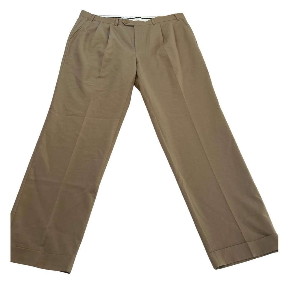 Ralph Lauren Mens Khaki Pleated Wool Blend Dress Pants Size 38W 32L